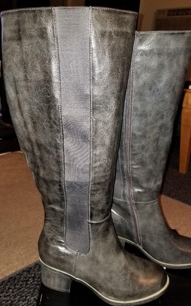 Gray wide calf boots